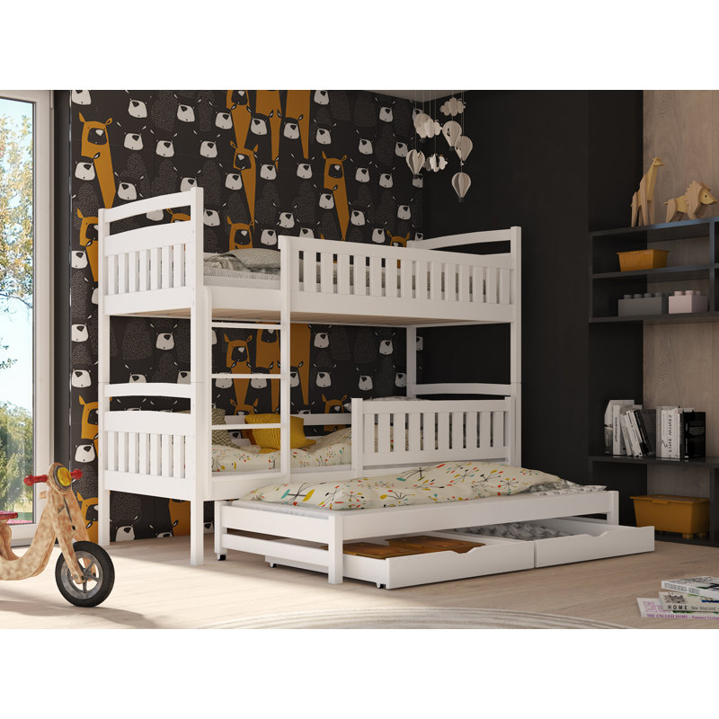 Azaiah Single Triple Sleeper Bunk Bed With Trundle And Drawers Kids Beds UK